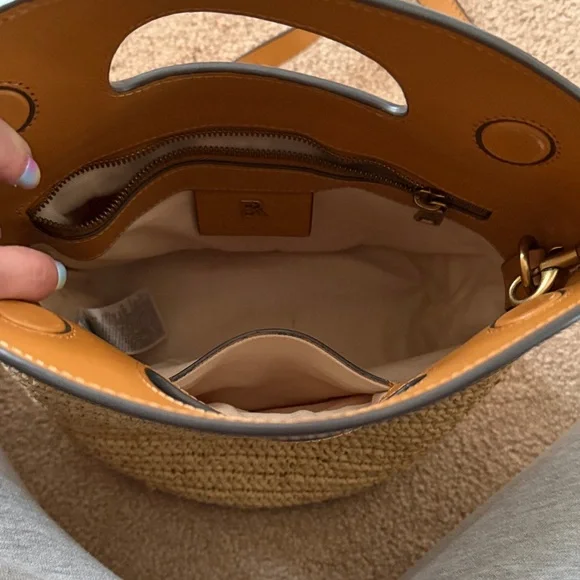 Banana Republic Tan Straw & Leather Crossbody Bucket Bag - Picture 3 of 3
